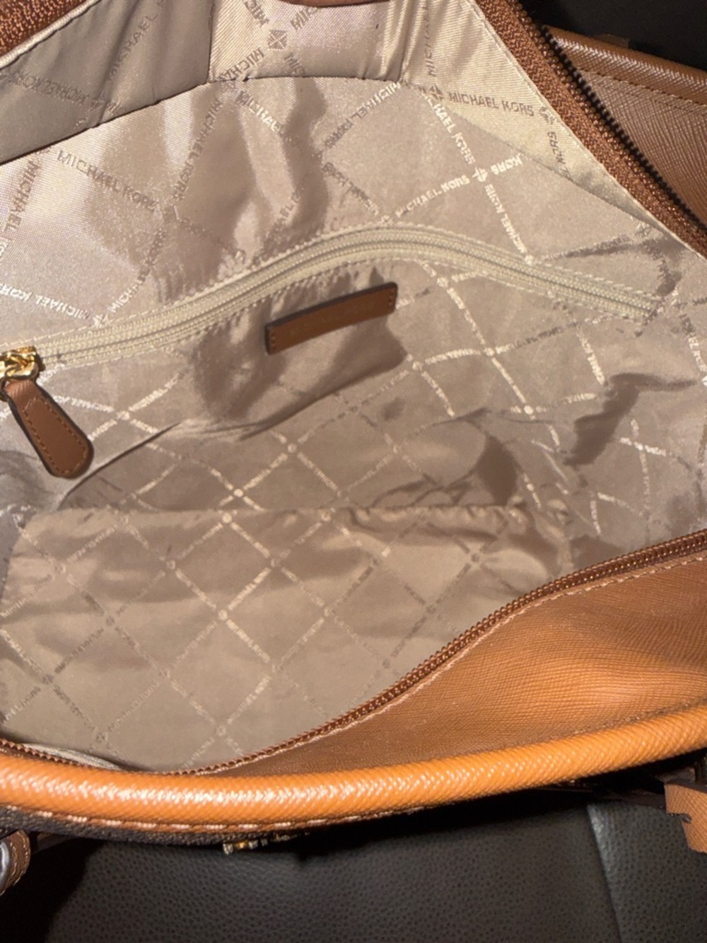 Michael Kors Brown Logo-Print Tote with Tan Leather Trim - Picture 9 of 11